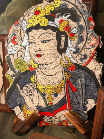 Dunhuang Bodhisattva Ceramic Tile Art - Hand-Painted Traditional Chinese Buddhist Wall Decor