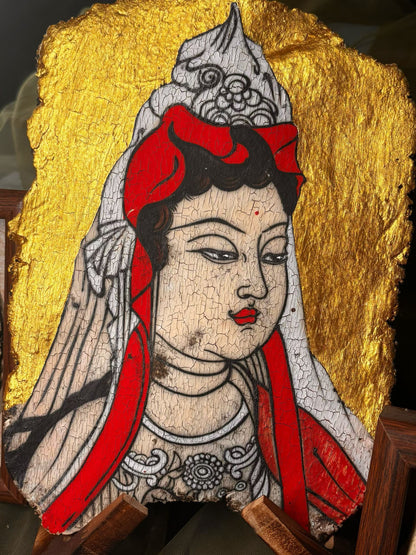 Dunhuang Bodhisattva Ceramic Tile Art - Hand-Painted Traditional Chinese Buddhist Wall Decor