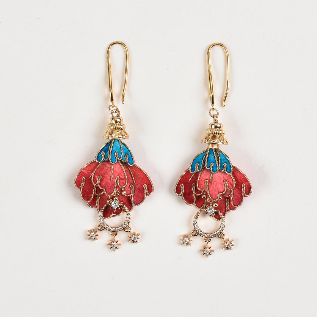 Red Peony Velvet Flower Earrings